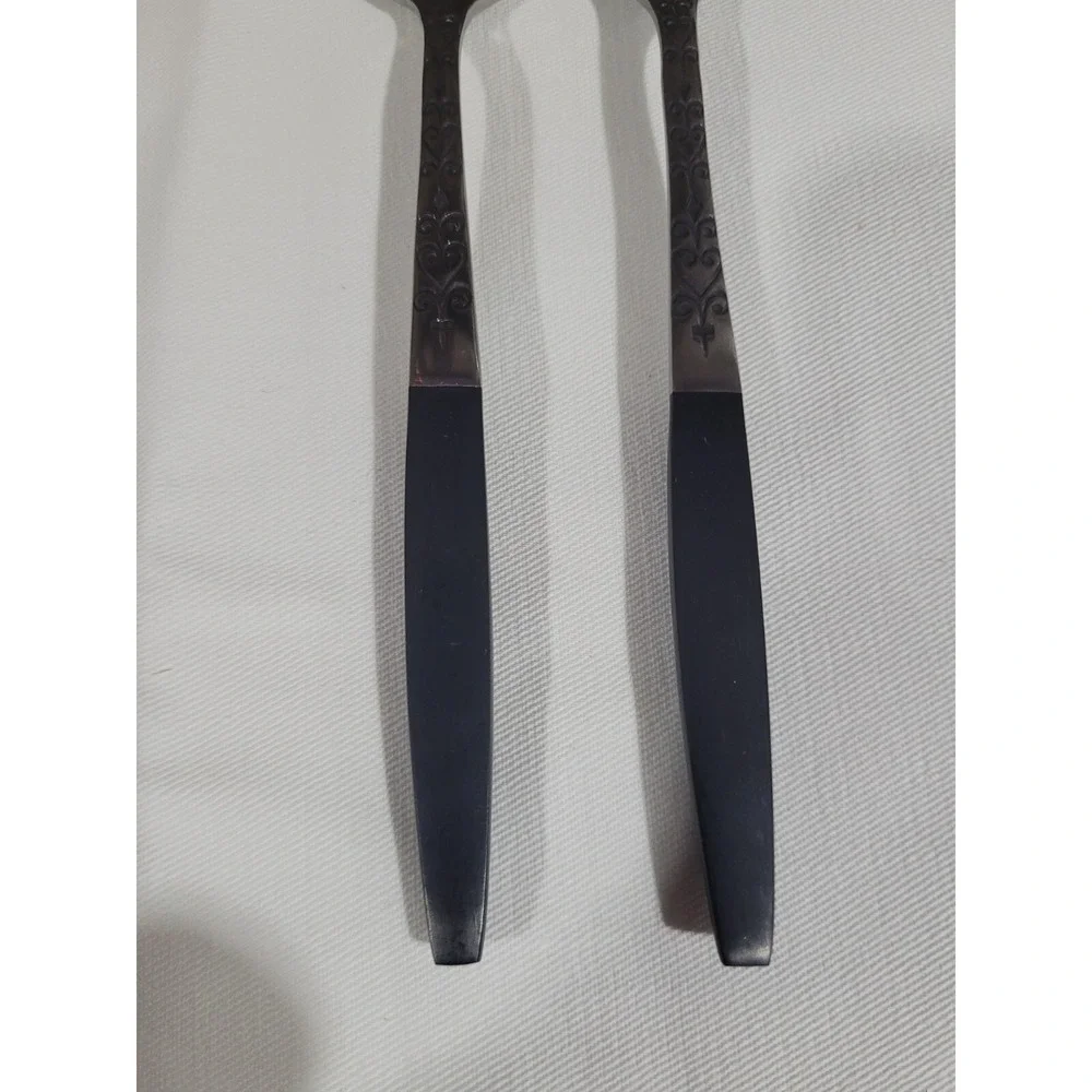Interpur INR2 Set of 2 Black Handle Spoon & Salad Fork Stainless Japan Flatware